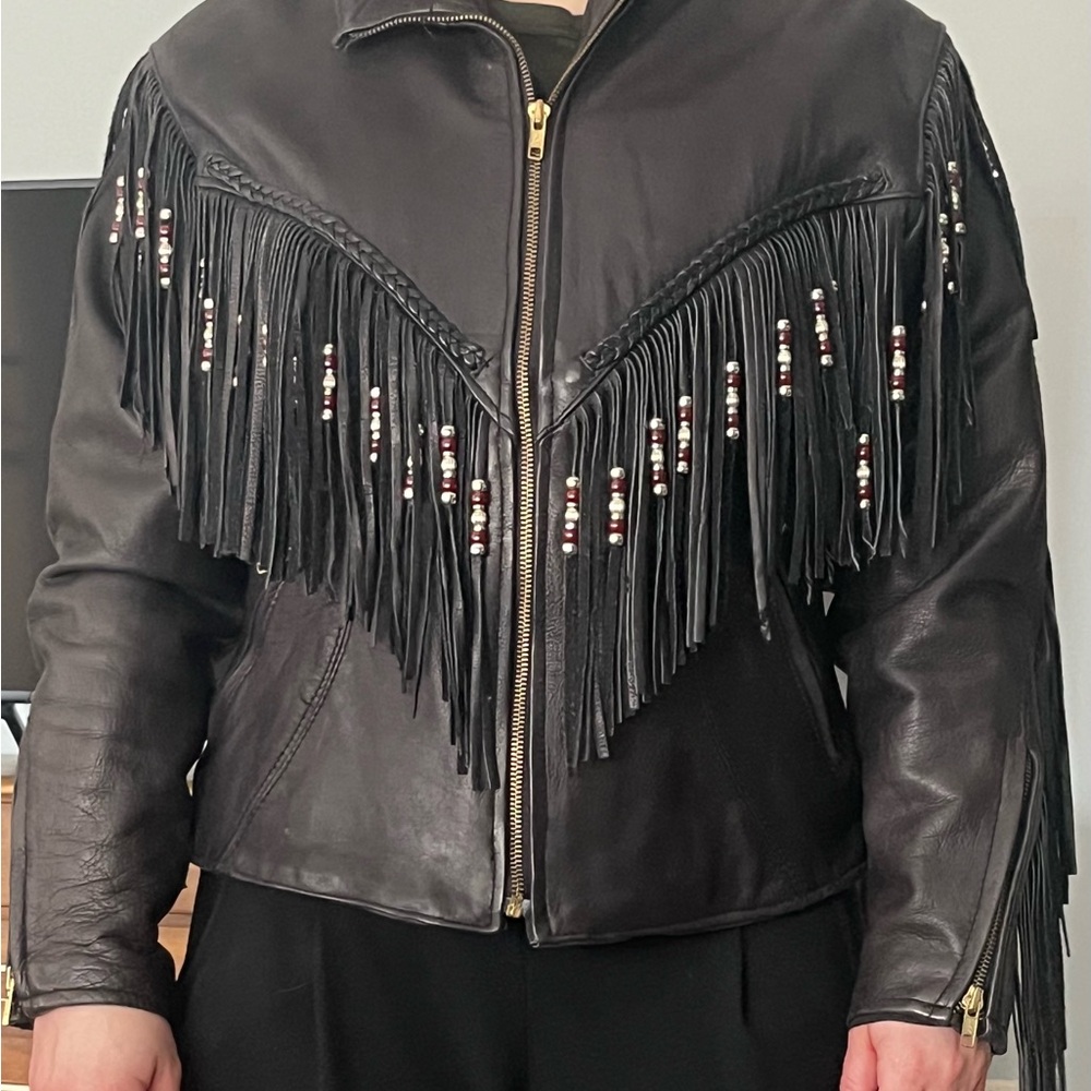 Black Fringe Leather Jacket - Picture 6 of 8